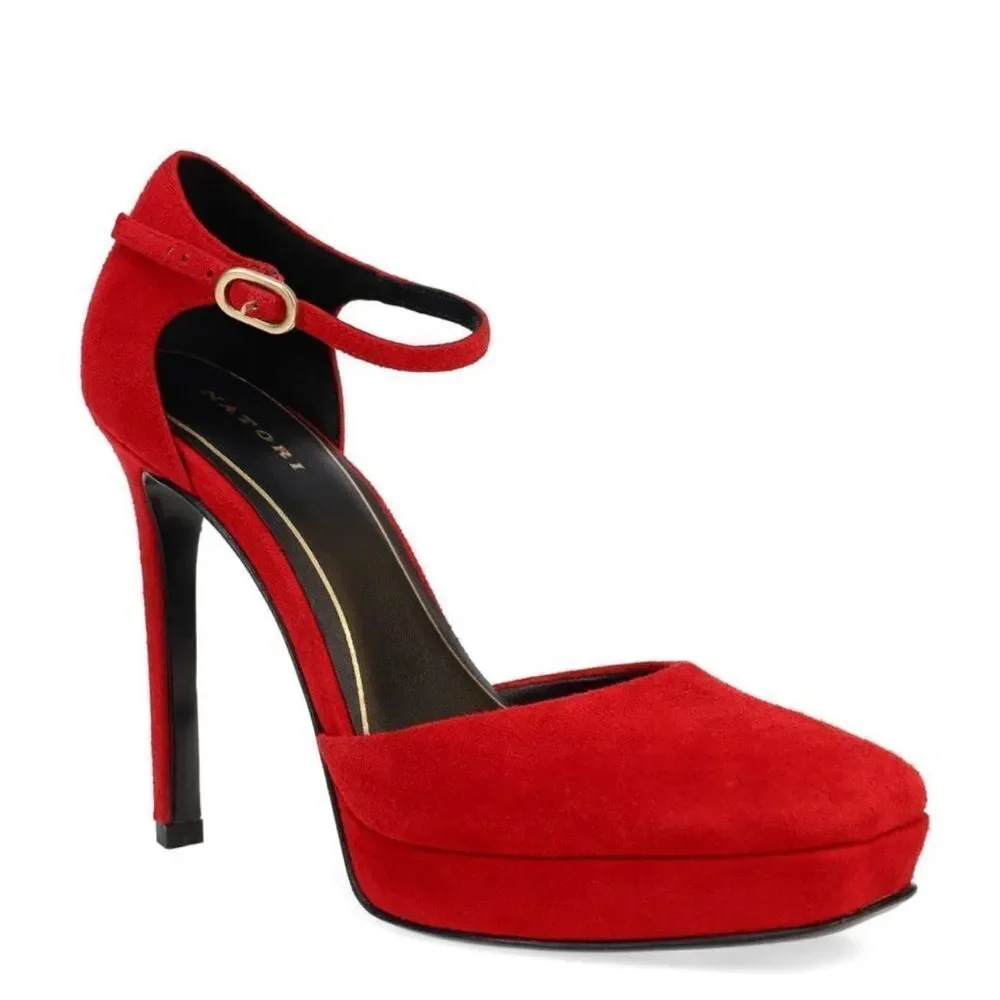 NWT Natori Red Suede Ankle Strap Heels - Brand  new in the box $275